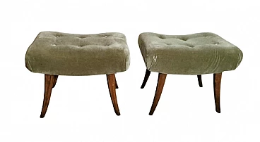 Pair of Biedermeier style beech and velvet benches by Thonet, 1950s