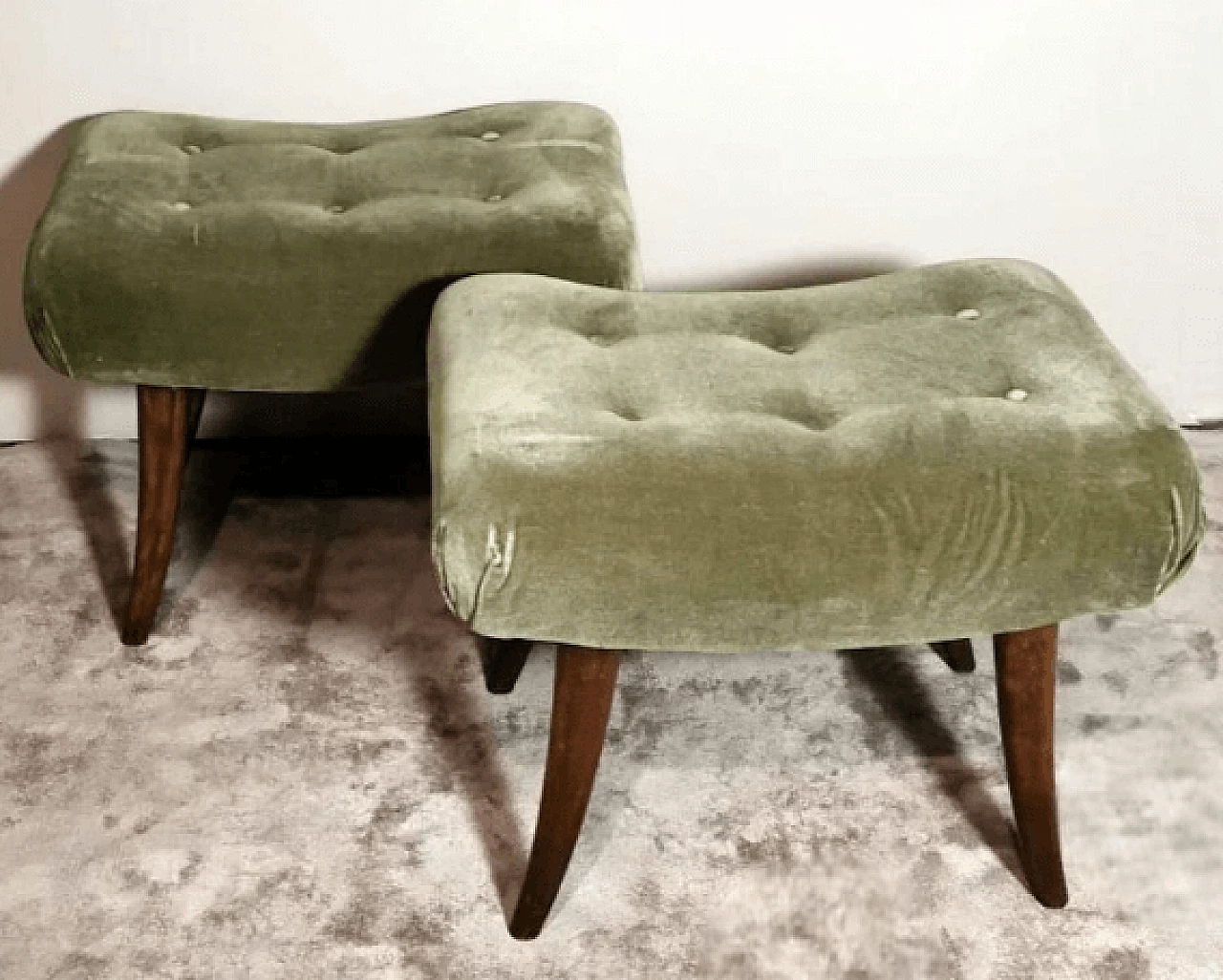 Pair of Biedermeier style beech and velvet benches by Thonet, 1950s 3