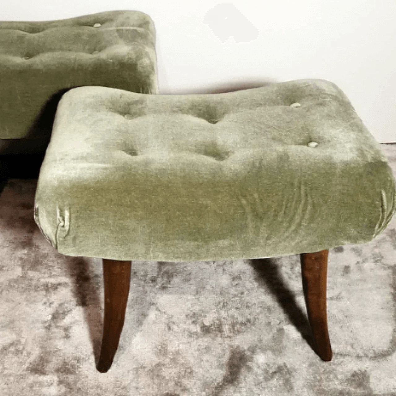 Pair of Biedermeier style beech and velvet benches by Thonet, 1950s 6