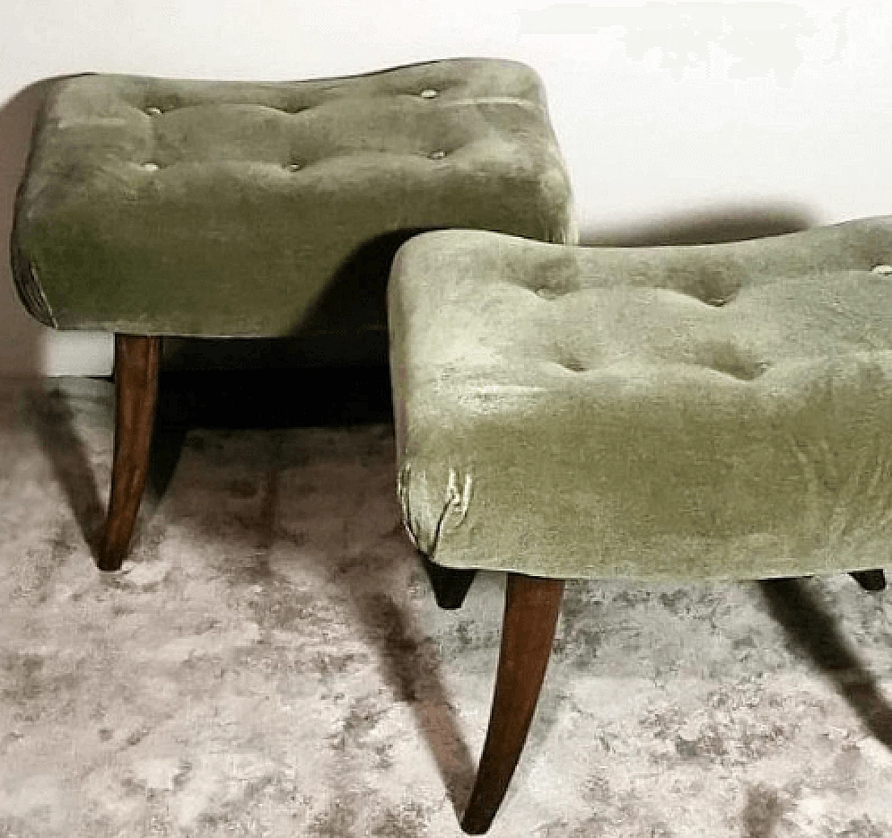 Pair of Biedermeier style beech and velvet benches by Thonet, 1950s 8