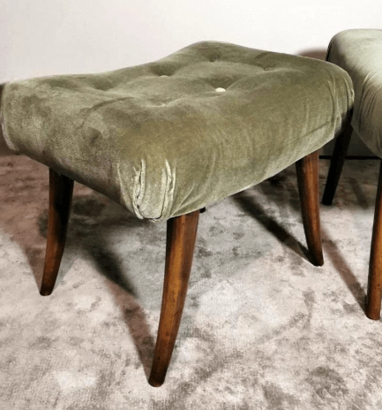 Pair of Biedermeier style beech and velvet benches by Thonet, 1950s 9