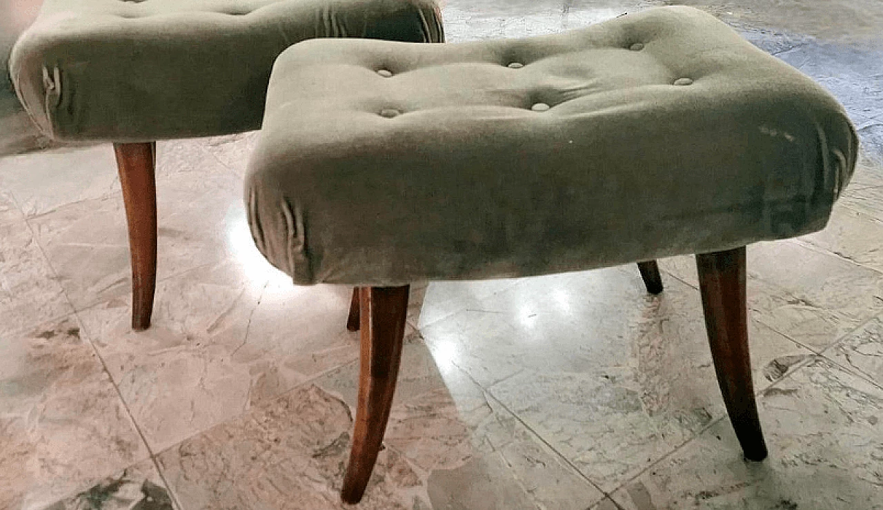 Coppia di panche stile Biedermeier in faggio e velluto di Thonet, anni '50 15