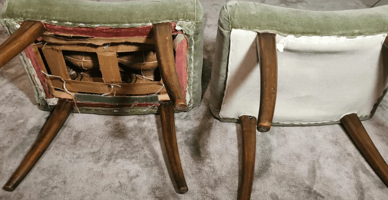 Coppia di panche stile Biedermeier in faggio e velluto di Thonet, anni '50 19