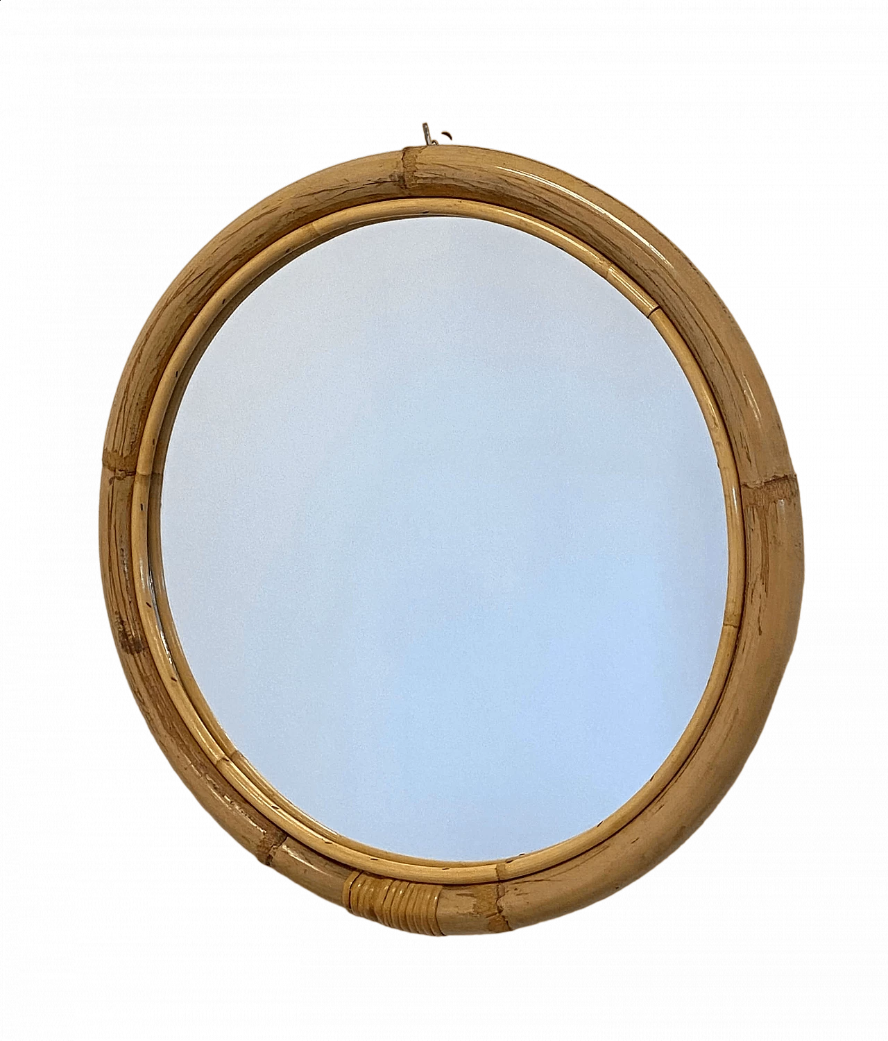 Wicker and bamboo circular mirror, 1970s 5
