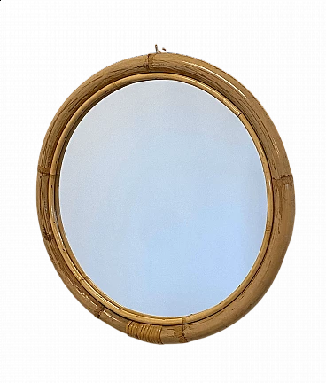 Specchio tondo in vimini e bambù, anni '70