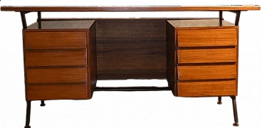 Teak veneered desk with steel frame in Danish style, 1960s