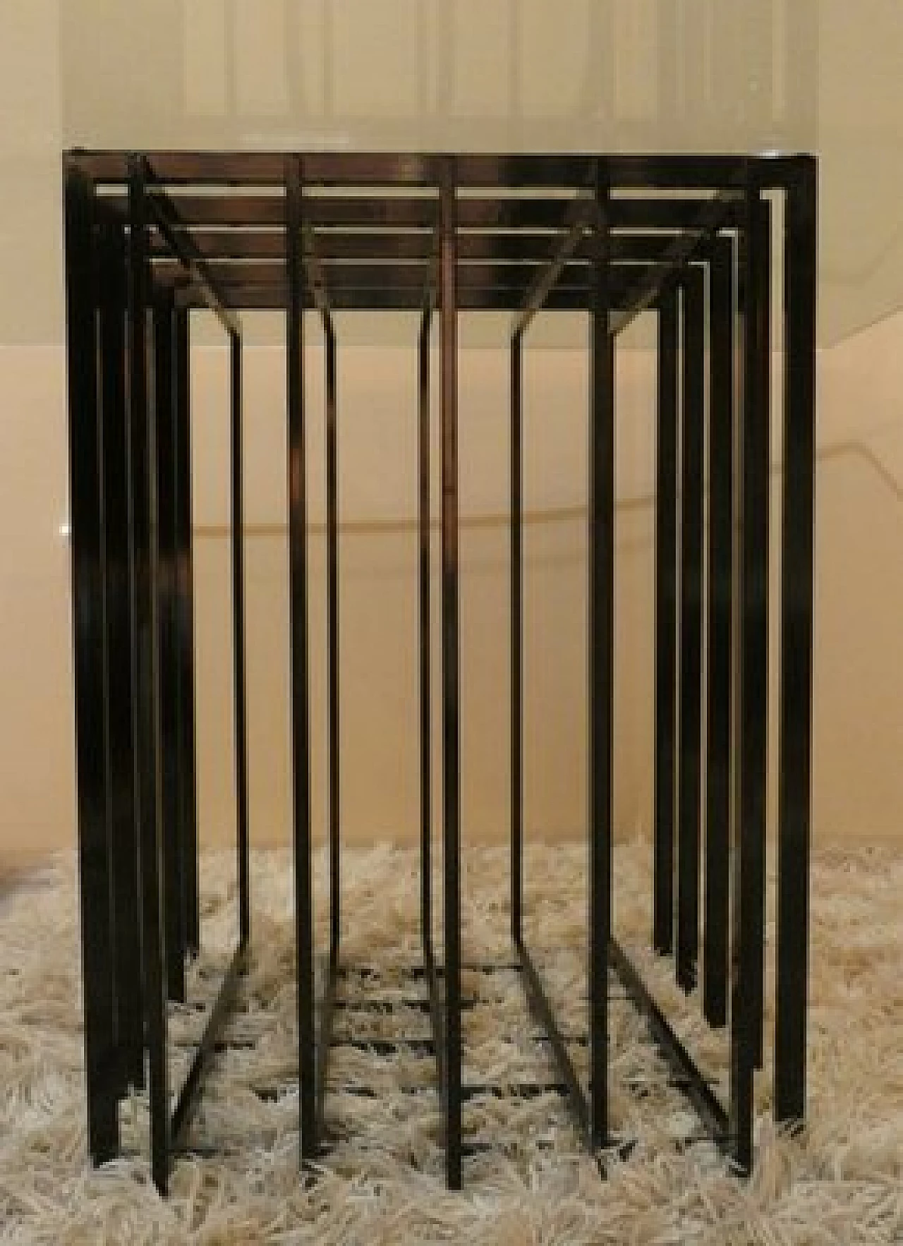 Tavolo in acciaio nero e vetro di Pierre Cardin, anni '70 5