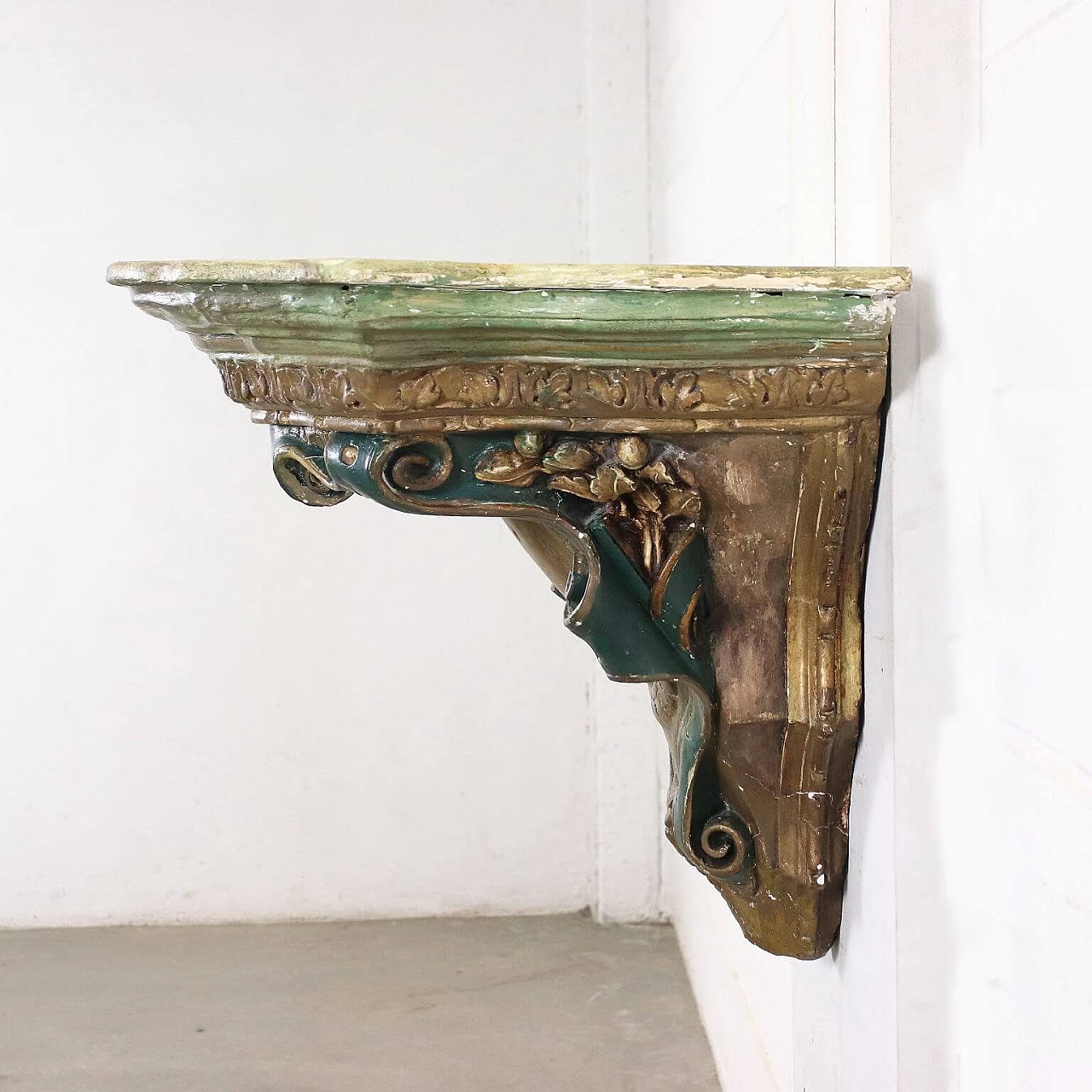 Eclectic style shelf in painted stucco with marble top, 19th century 3