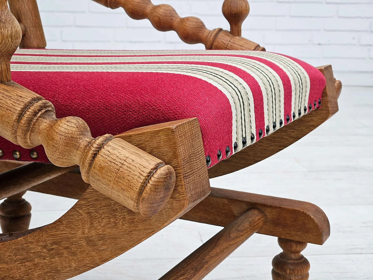 Danish oak and wool rocking chair with high-backed, 1970s 2