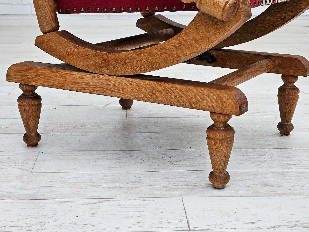Danish oak and wool rocking chair with high-backed, 1970s 3