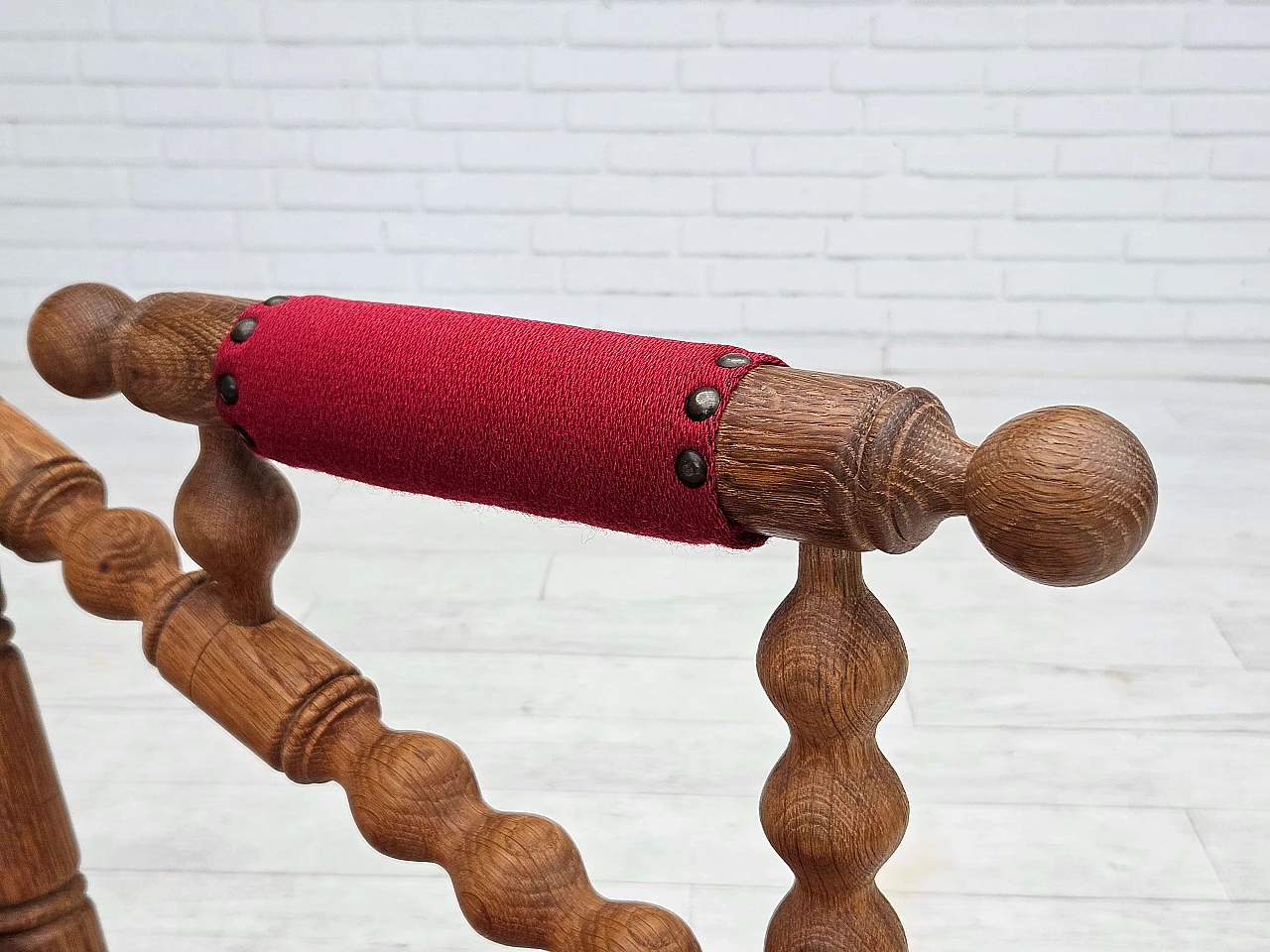 Danish oak and wool rocking chair with high-backed, 1970s 4