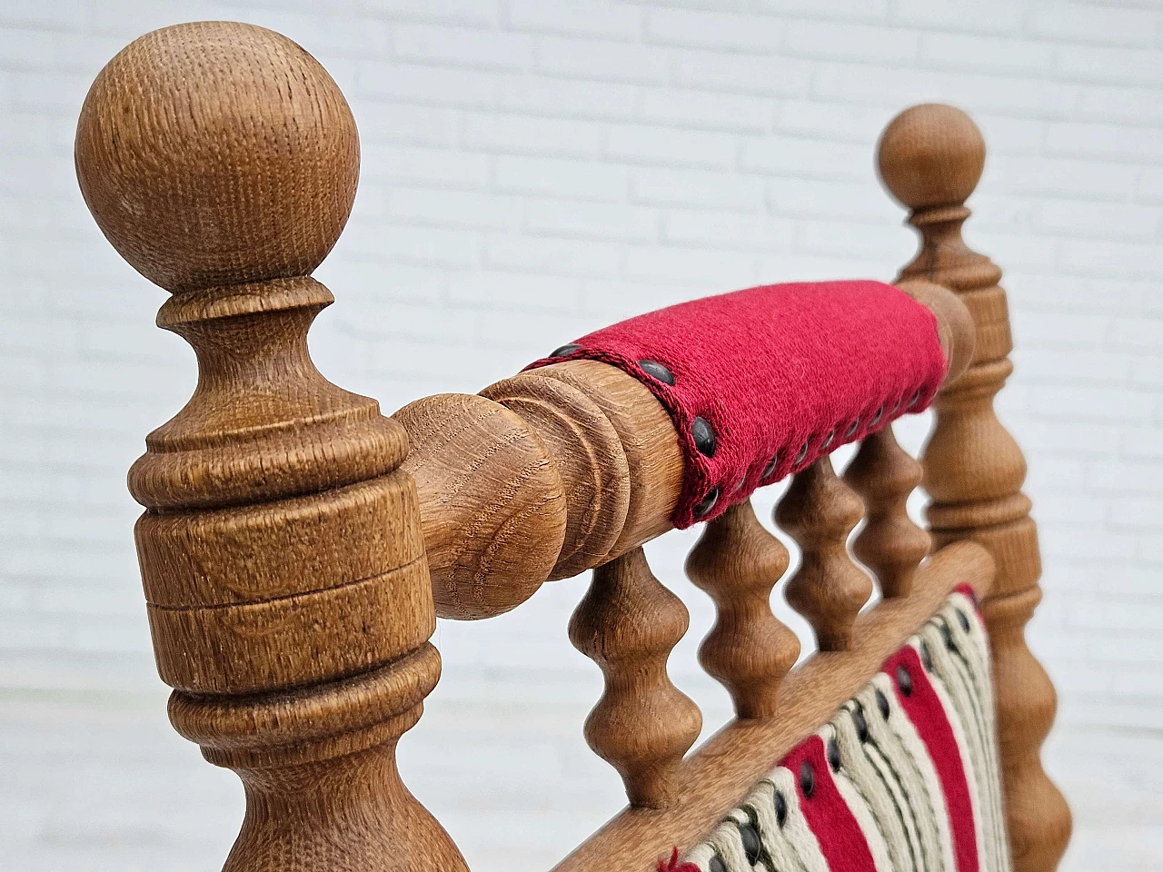Danish oak and wool rocking chair with high-backed, 1970s 7