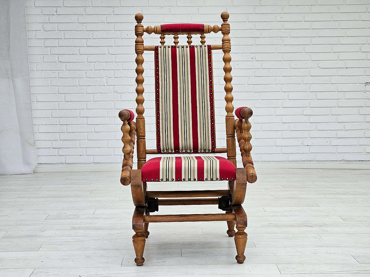 Danish oak and wool rocking chair with high-backed, 1970s 8