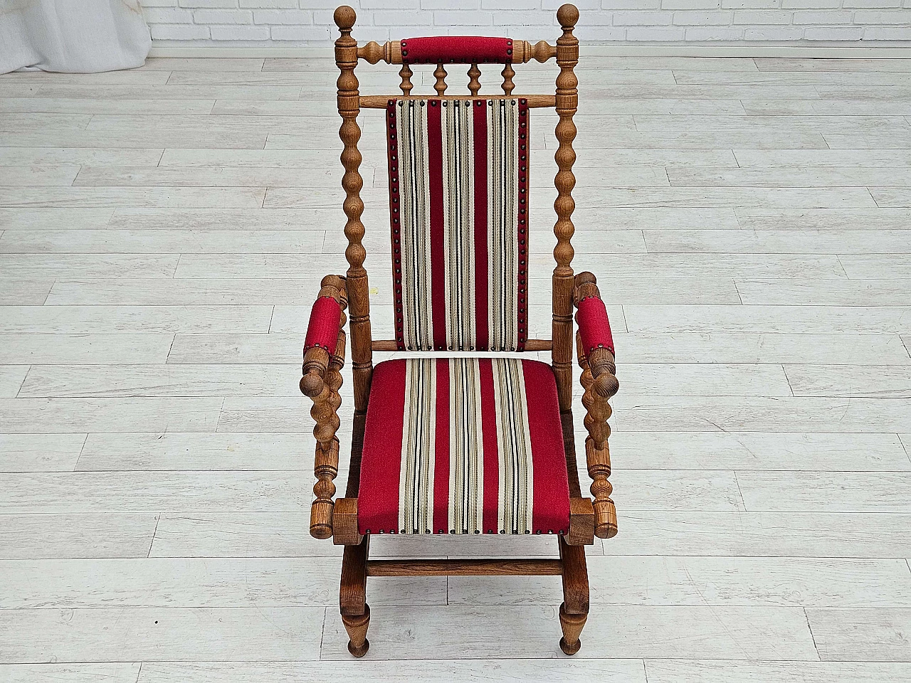 Danish oak and wool rocking chair with high-backed, 1970s 9