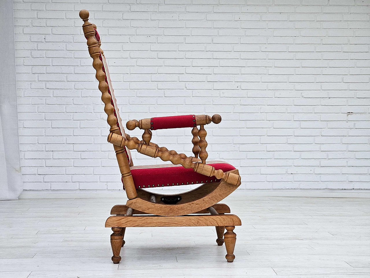 Danish oak and wool rocking chair with high-backed, 1970s 10