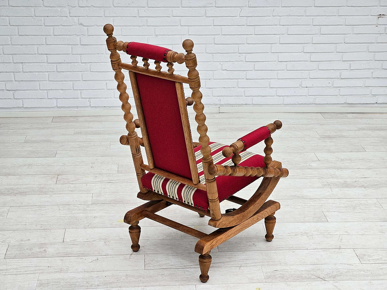 Danish oak and wool rocking chair with high-backed, 1970s 11