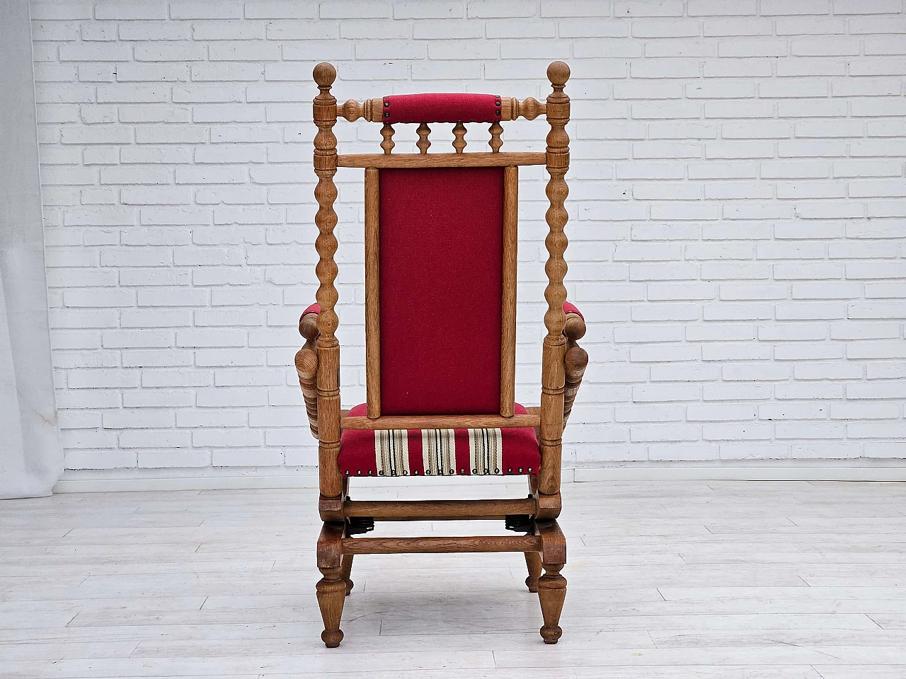 Danish oak and wool rocking chair with high-backed, 1970s 12