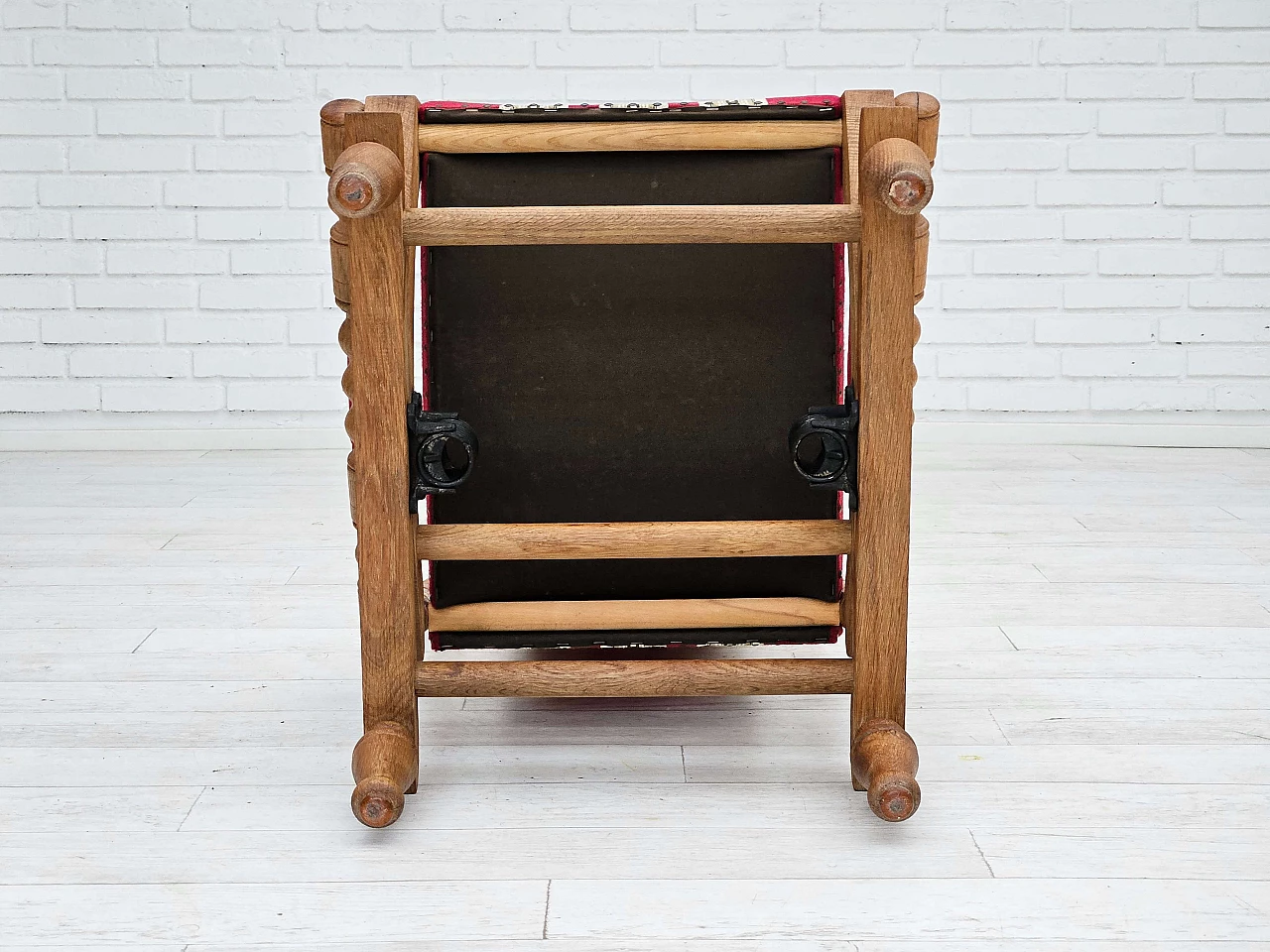 Danish oak and wool rocking chair with high-backed, 1970s 13