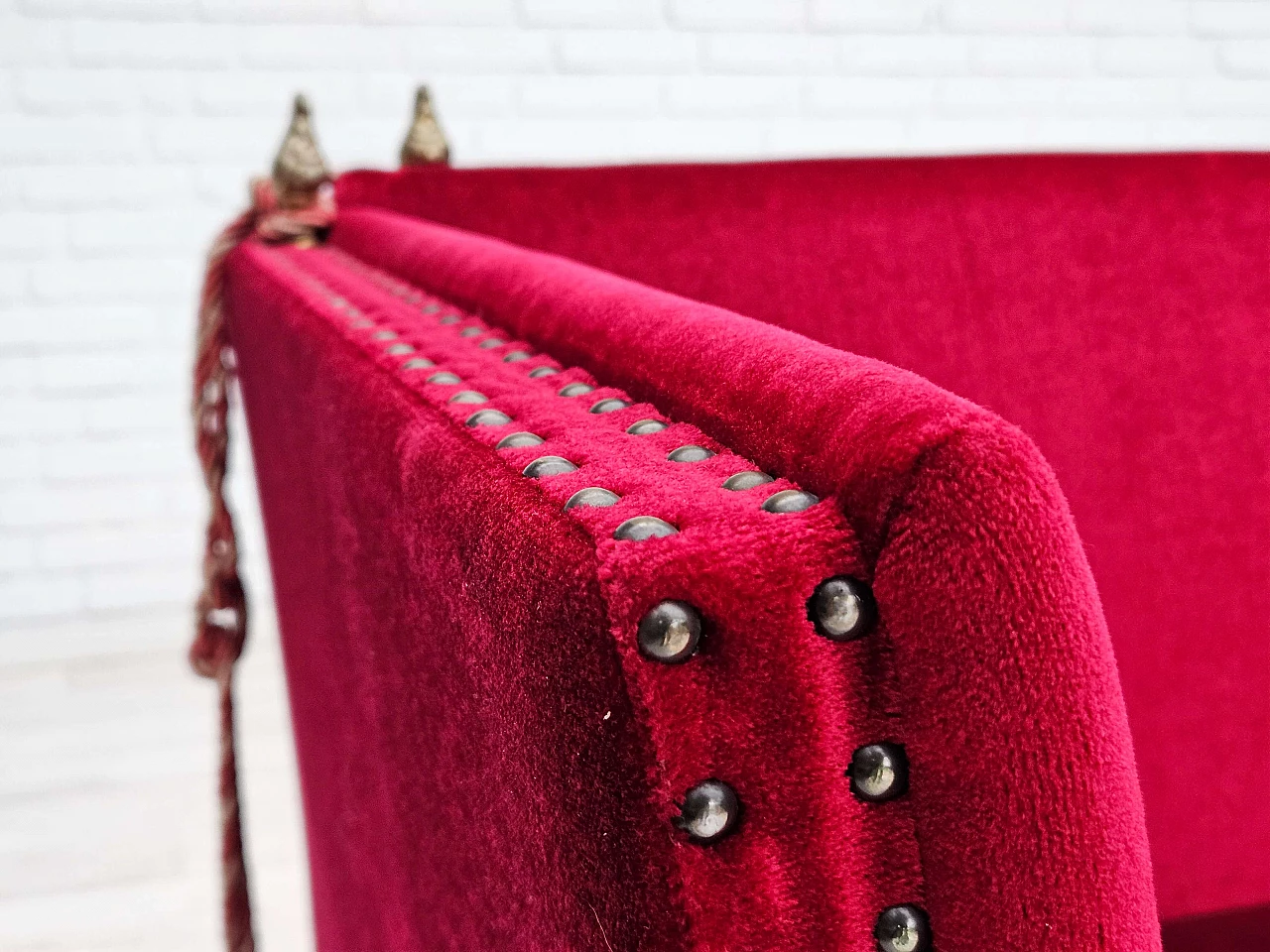 Danish two-seater sofa in cherry red velvet, 1960s 2