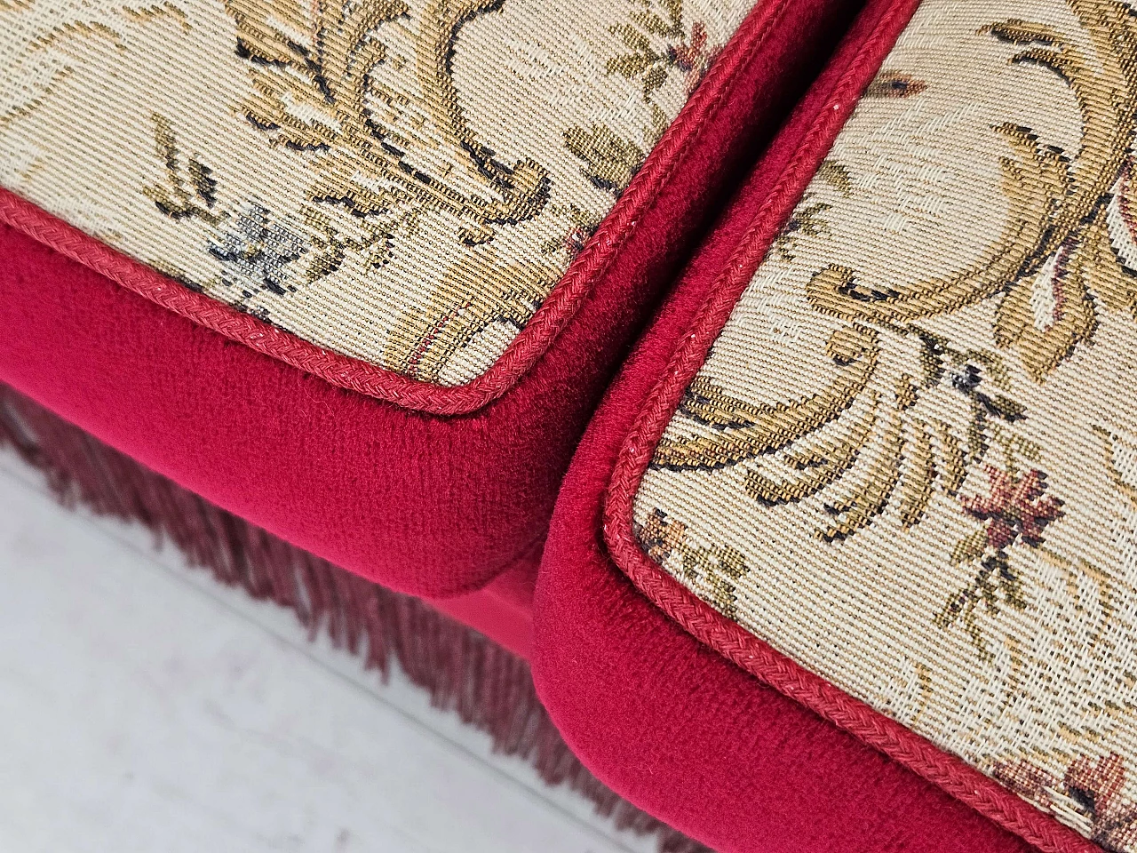 Danish two-seater sofa in cherry red velvet, 1960s 5