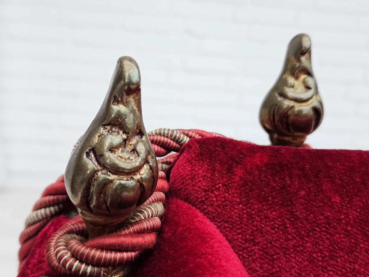 Danish two-seater sofa in cherry red velvet, 1960s 6