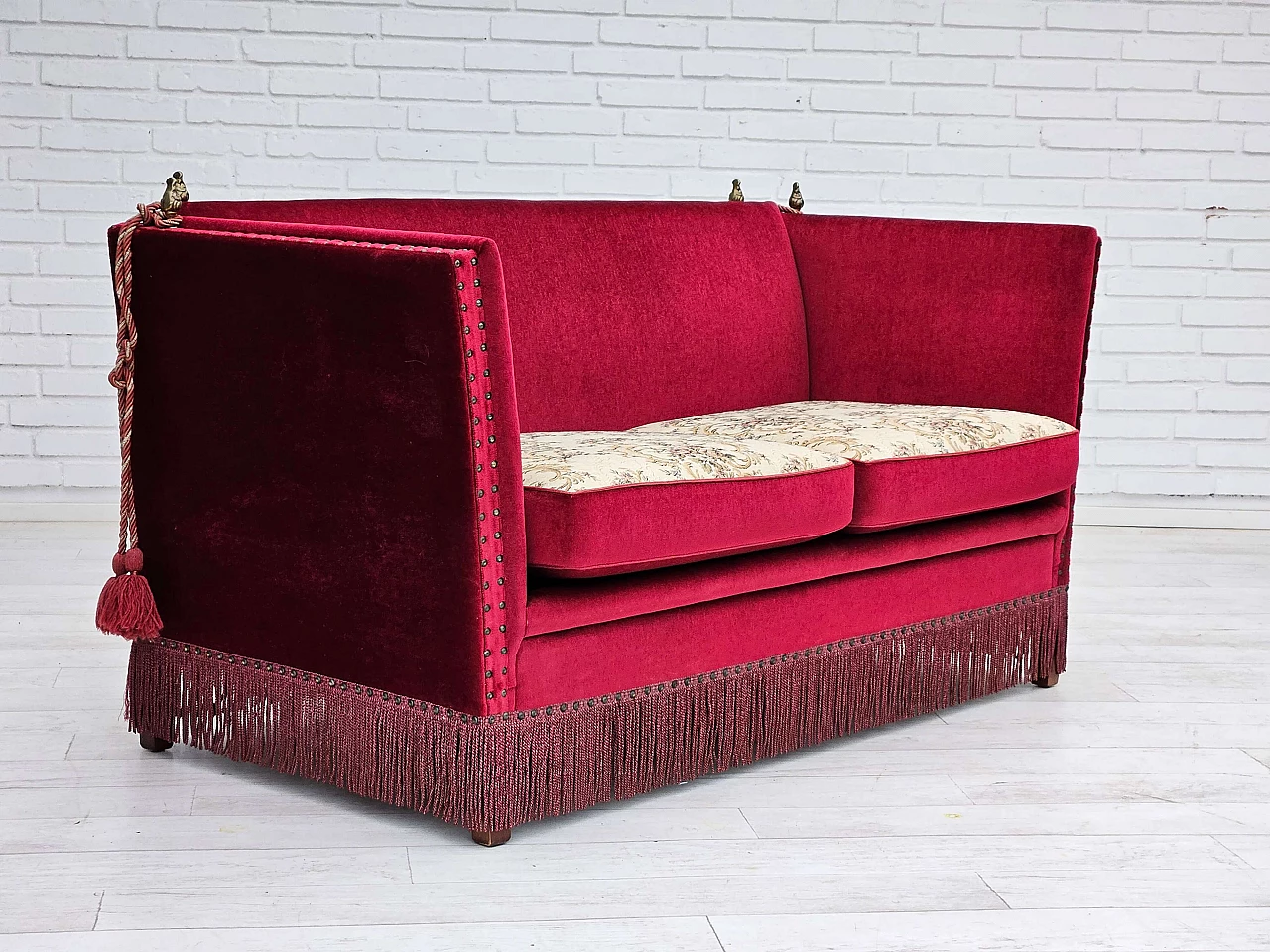 Danish two-seater sofa in cherry red velvet, 1960s 7