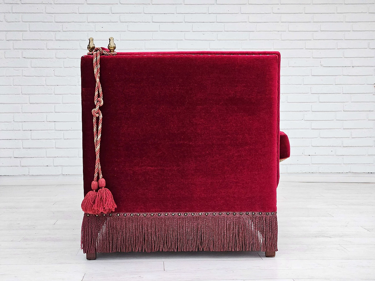 Danish two-seater sofa in cherry red velvet, 1960s 10