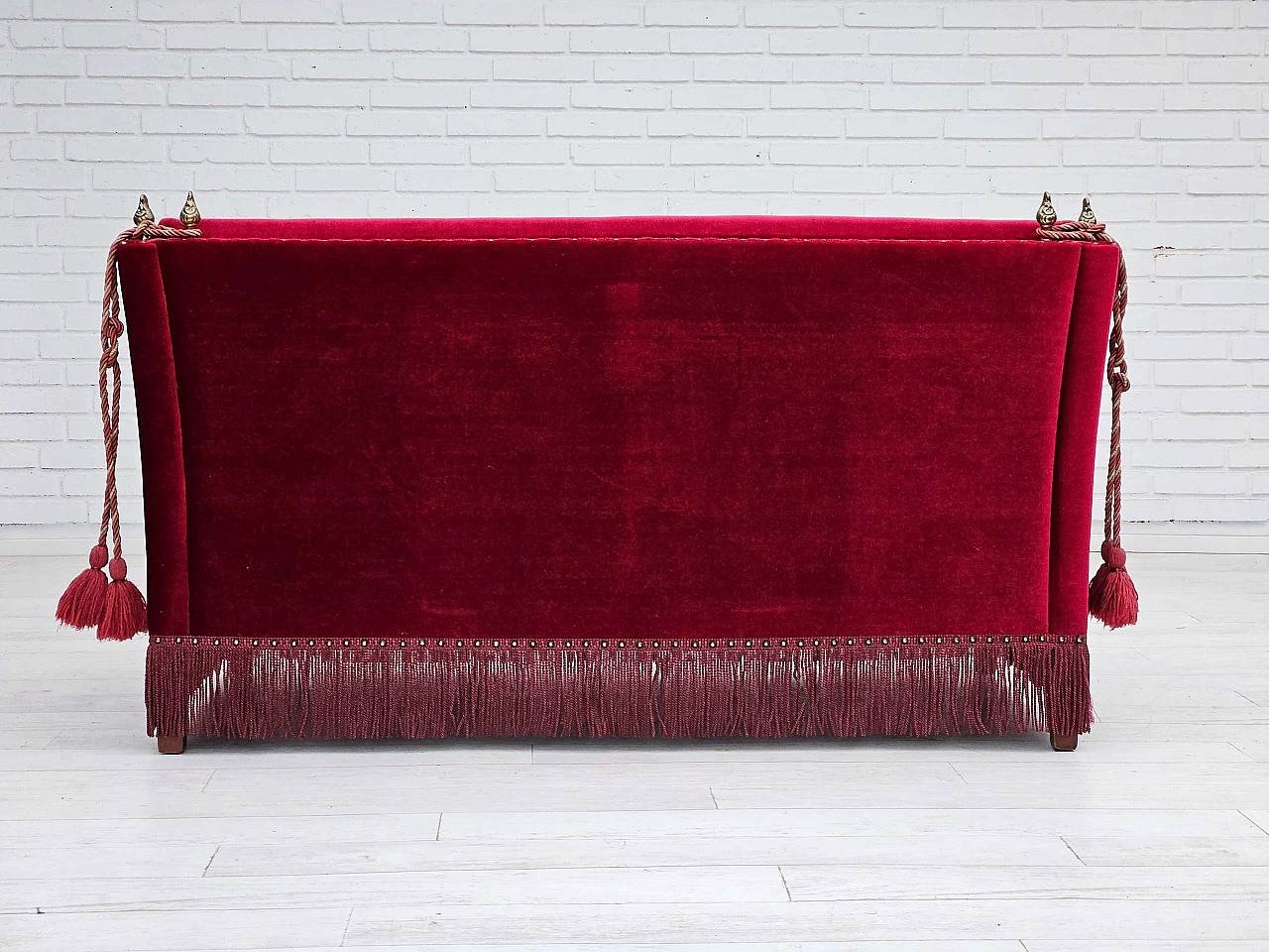 Danish two-seater sofa in cherry red velvet, 1960s 12