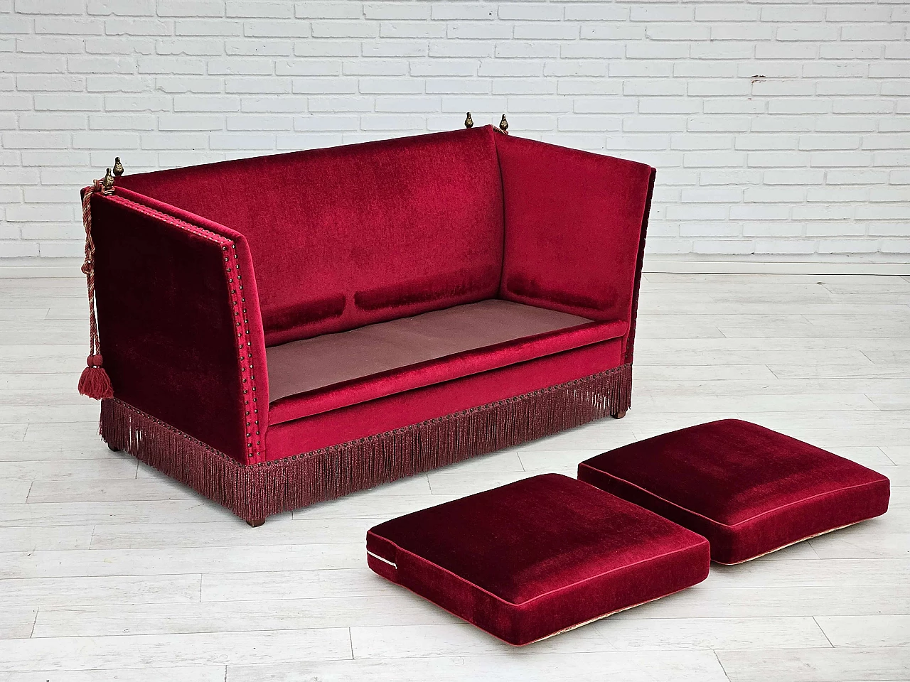 Danish two-seater sofa in cherry red velvet, 1960s 13