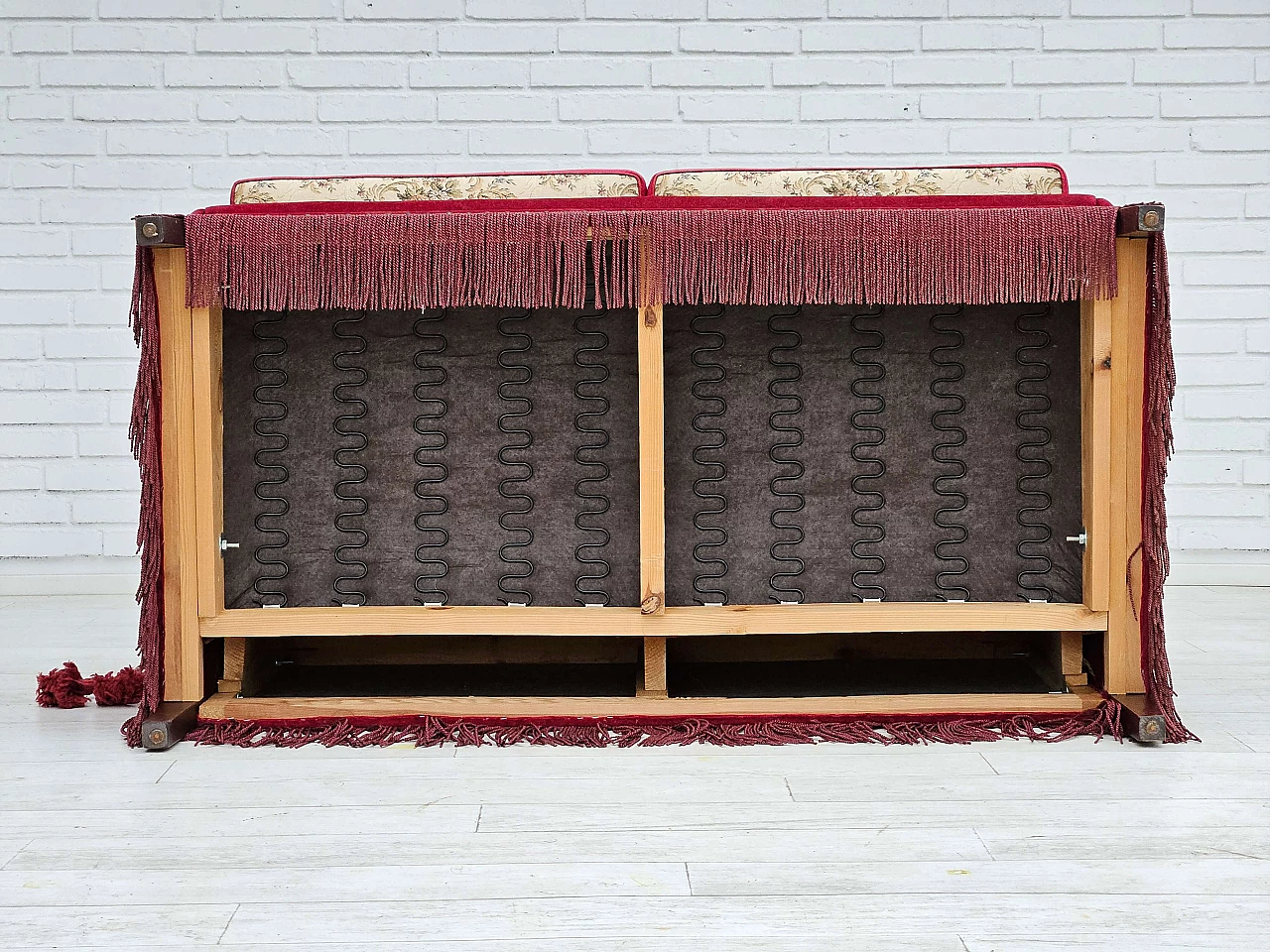 Danish two-seater sofa in cherry red velvet, 1960s 14