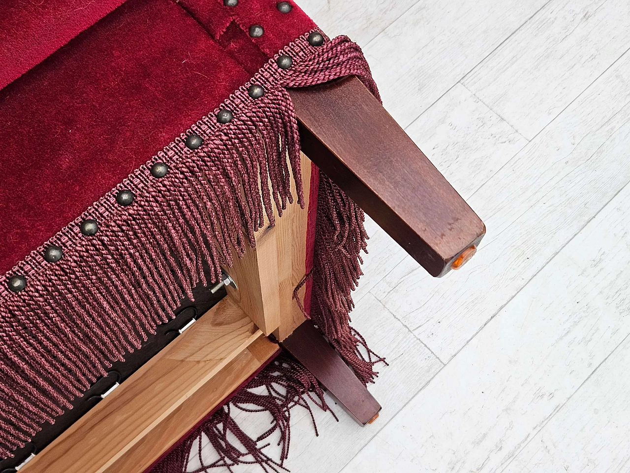 Danish two-seater sofa in cherry red velvet, 1960s 15