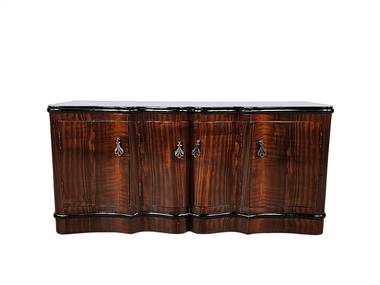 Art Deco mahogany-root and black glass sideboard, 1950s 37