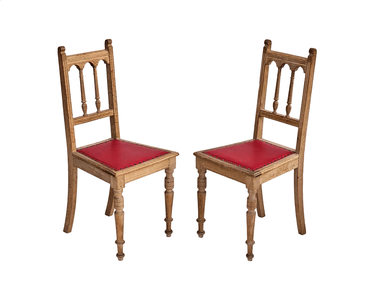Pair of Danish oak and leather chairs, 1950s 12