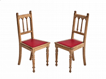 Coppia di sedie danesi in rovere e pelle, anni '50