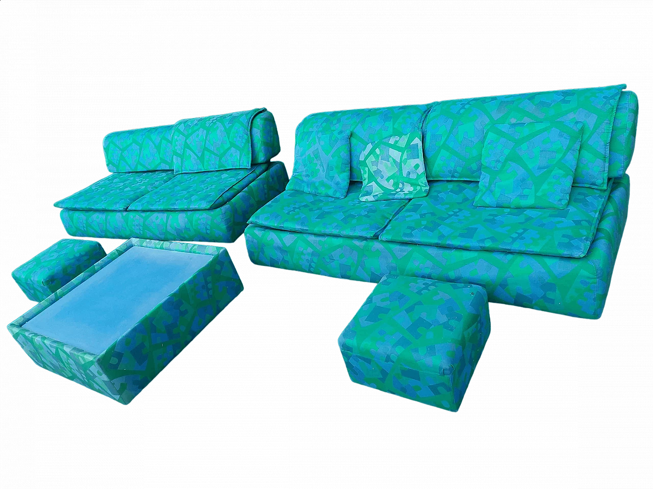 Pair of sofas, poufs and coffee table by Vittorio Introini for Saporiti, 1970s 13