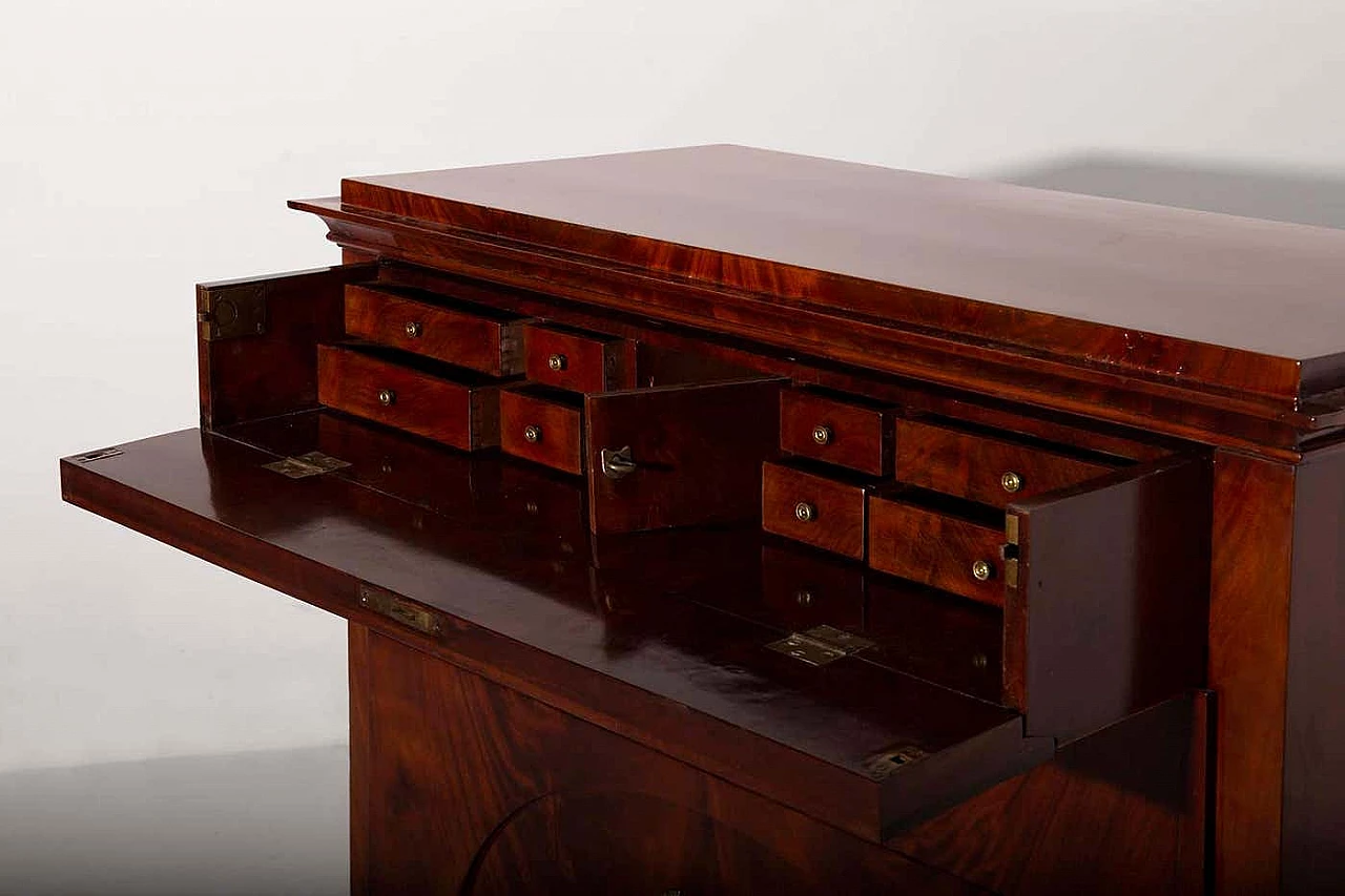 Cassettiera Biedermeier in mogano con fronte a ribalta, 1830 11