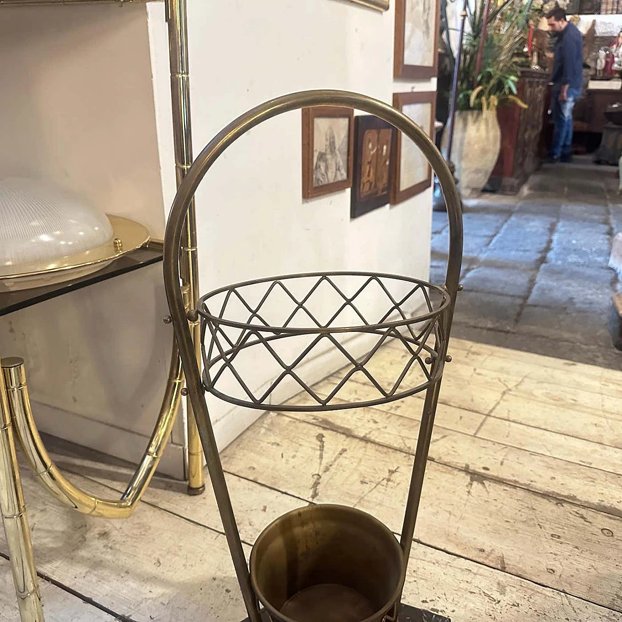 Marble and brass umbrella stand in the style of Gio Ponti, 1950s 2