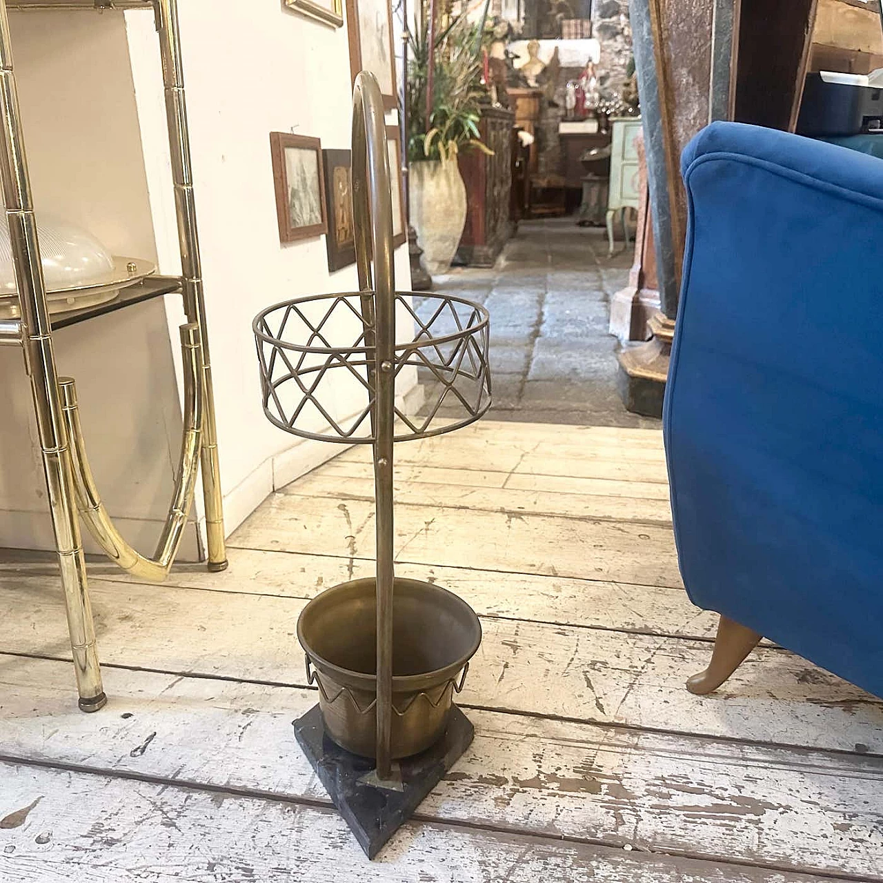 Marble and brass umbrella stand in the style of Gio Ponti, 1950s 4