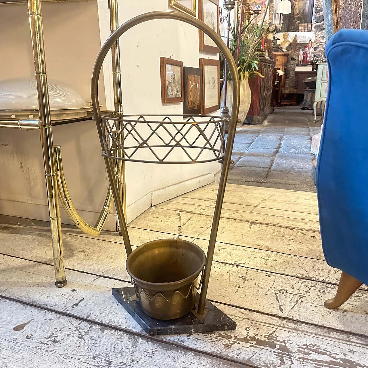 Marble and brass umbrella stand in the style of Gio Ponti, 1950s 6