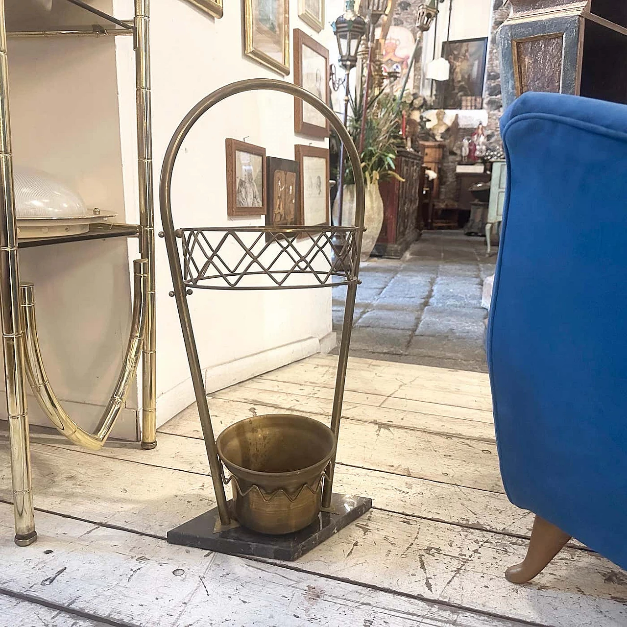 Marble and brass umbrella stand in the style of Gio Ponti, 1950s 8