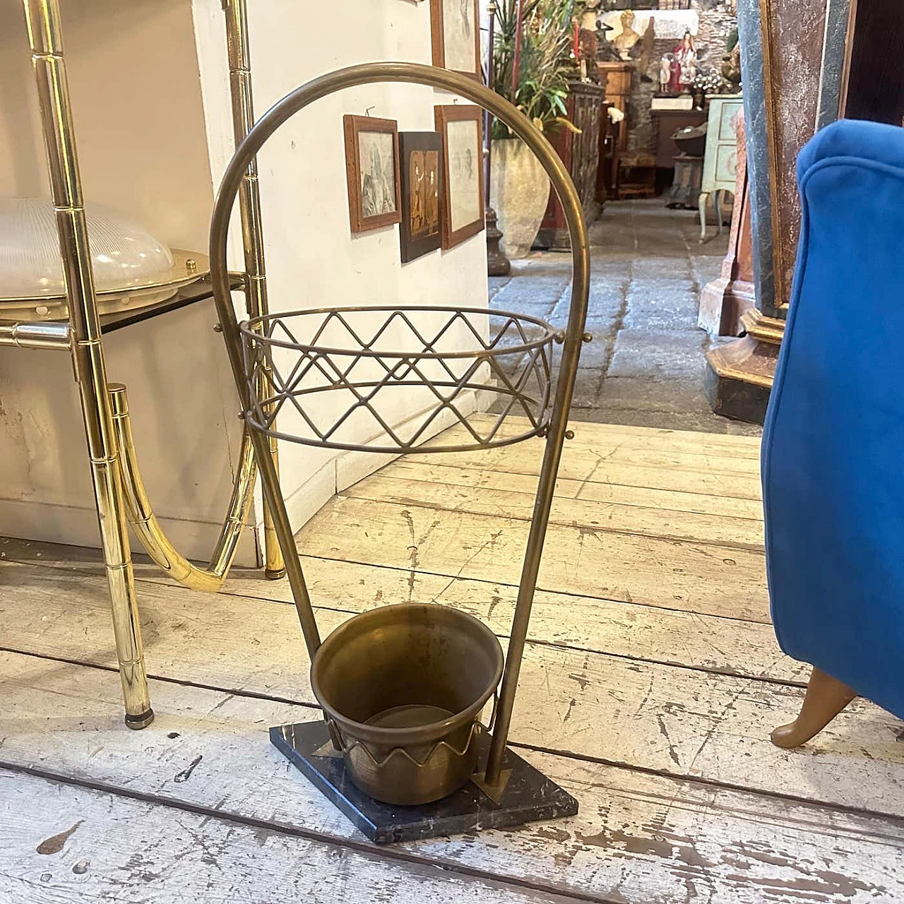 Marble and brass umbrella stand in the style of Gio Ponti, 1950s 9