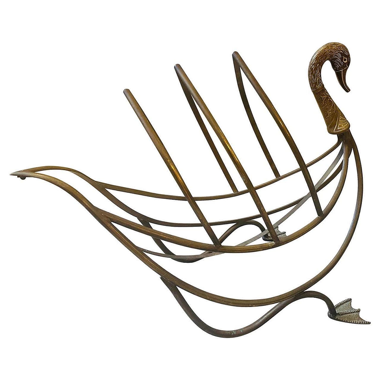 Brass swan-shaped magazine rack by Mason Jansen, 1960s 1