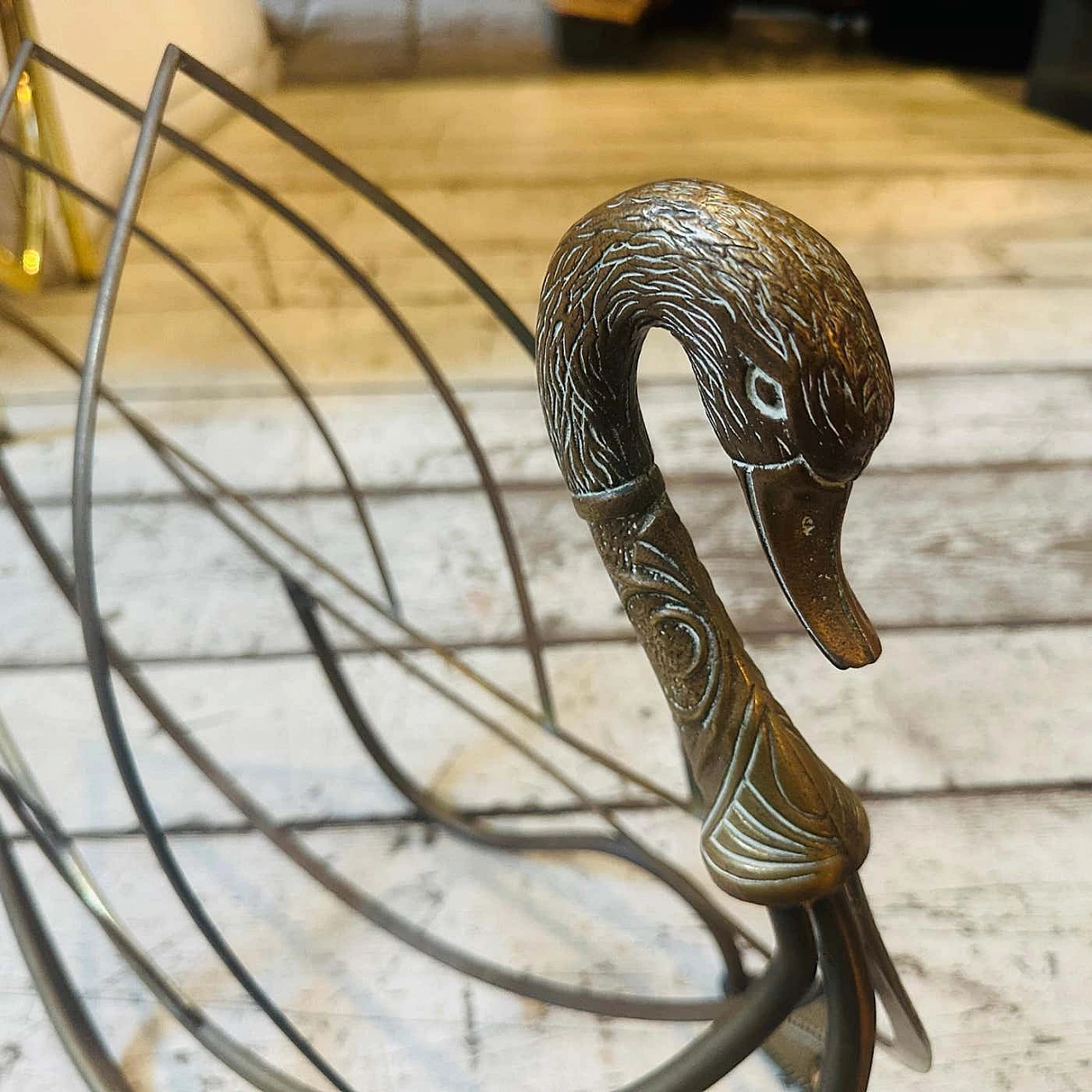 Brass swan-shaped magazine rack by Mason Jansen, 1960s 2