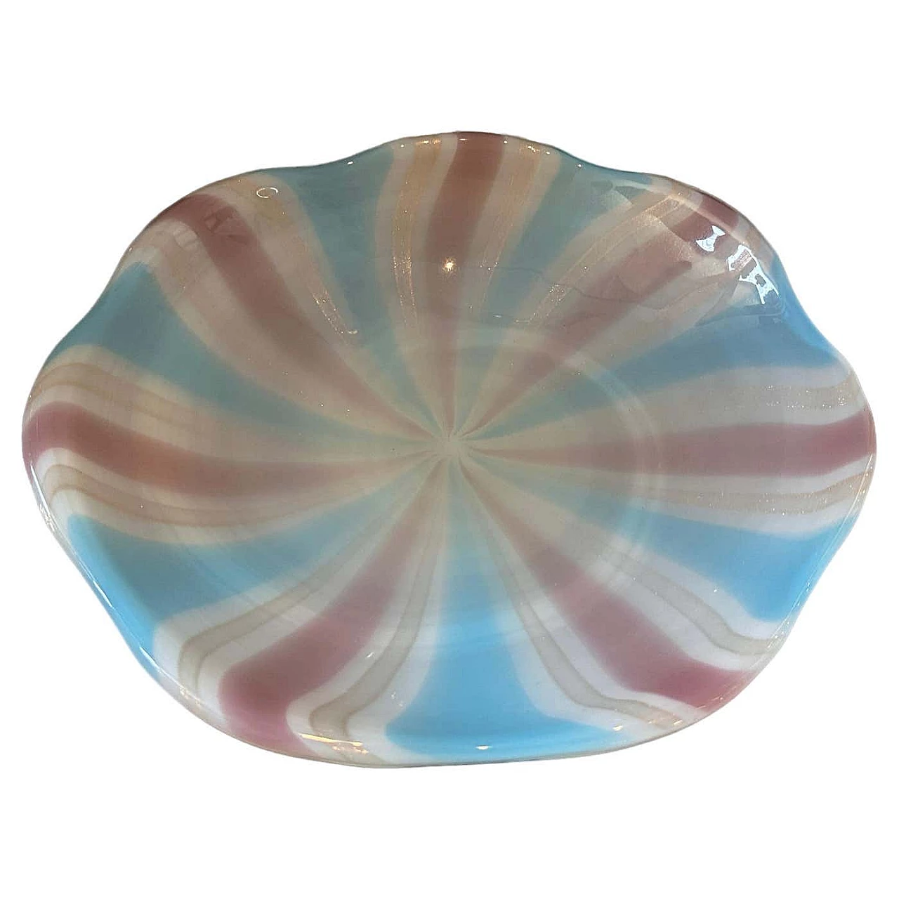 Round bowl in striped Murano glass in the style of Venini, 1970s 1