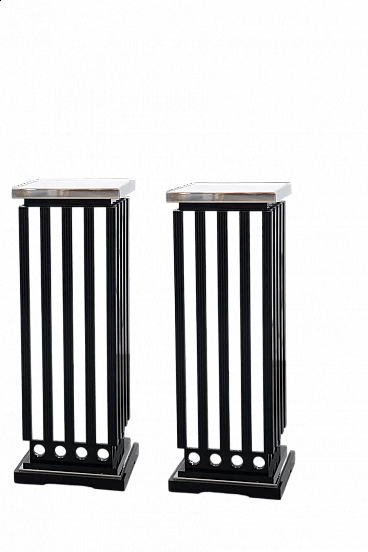 Pair of Exhibit style lacquered wood, glass and marble display cases, 1980s