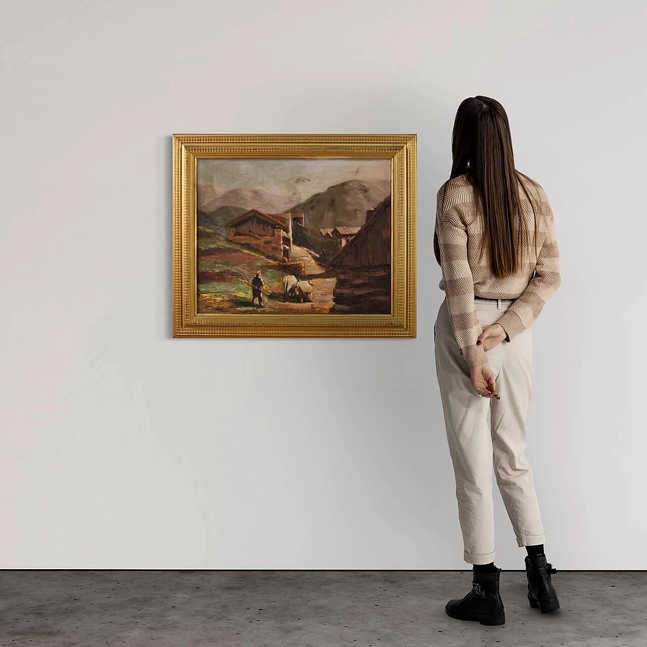 Paesaggio bucolico, dipinto a olio su tavoletta, anni '50 14