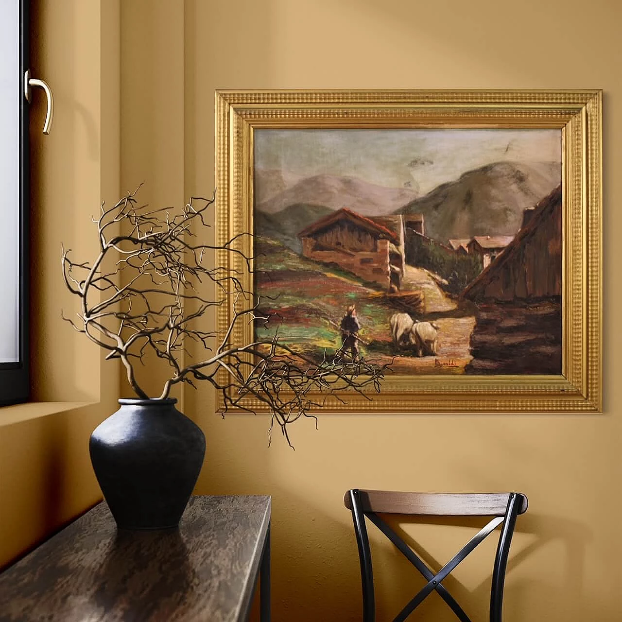 Paesaggio bucolico, dipinto a olio su tavoletta, anni '50 16