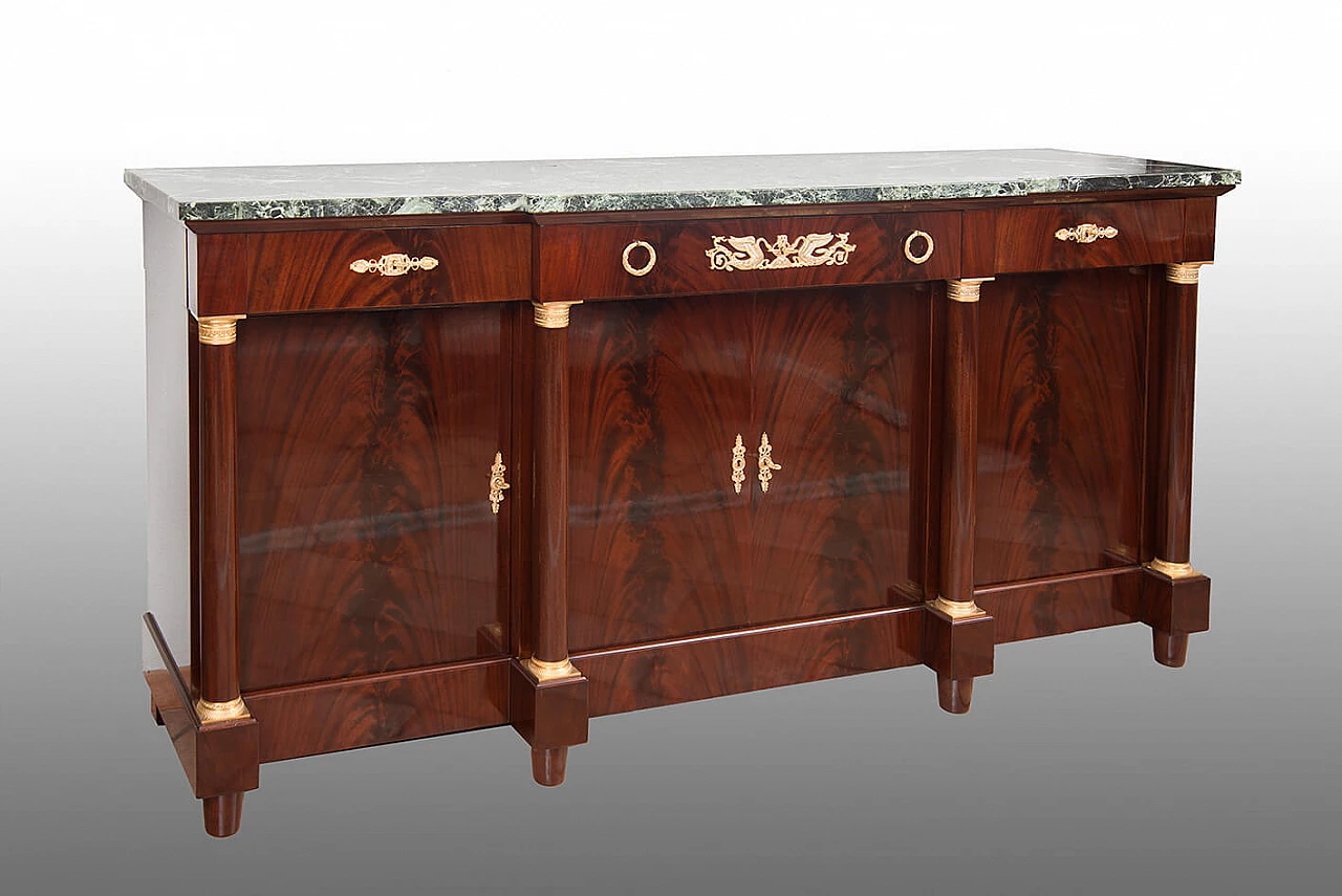 Empire style mahogany feather and Verde Alpi marble sideboard, early 20th century 1
