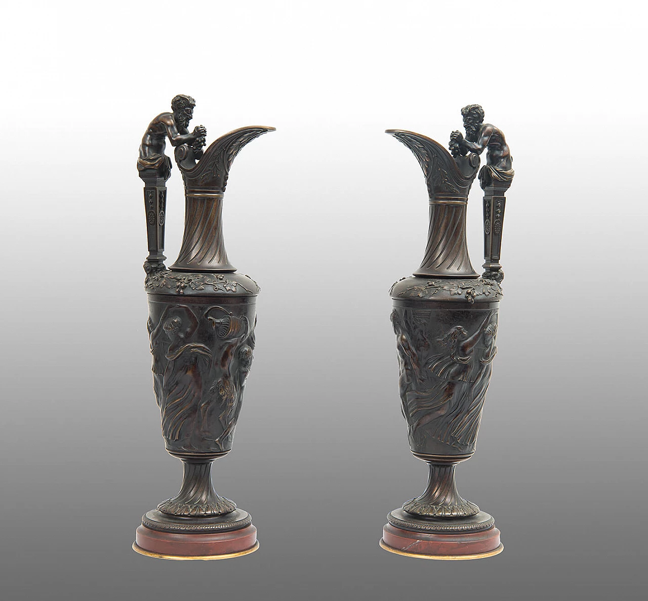 Pair of Napoleon III bronze and marble water jugs, 19th century 1