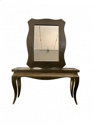 Wood, metal and glass console and mirror, 1980s